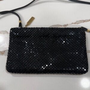 Vintage Whiting & Davis Shimmering Black Mesh Bag detachable shoulder strap EUC